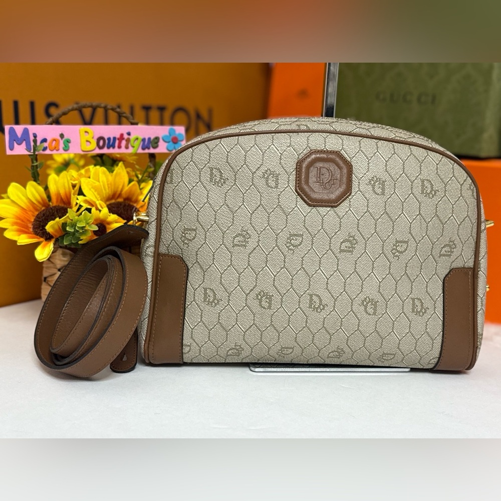 Auth CHRISTIAN DIOR Preowned Vintage Honeycomb Beige Brown PVC Shoulder Bag